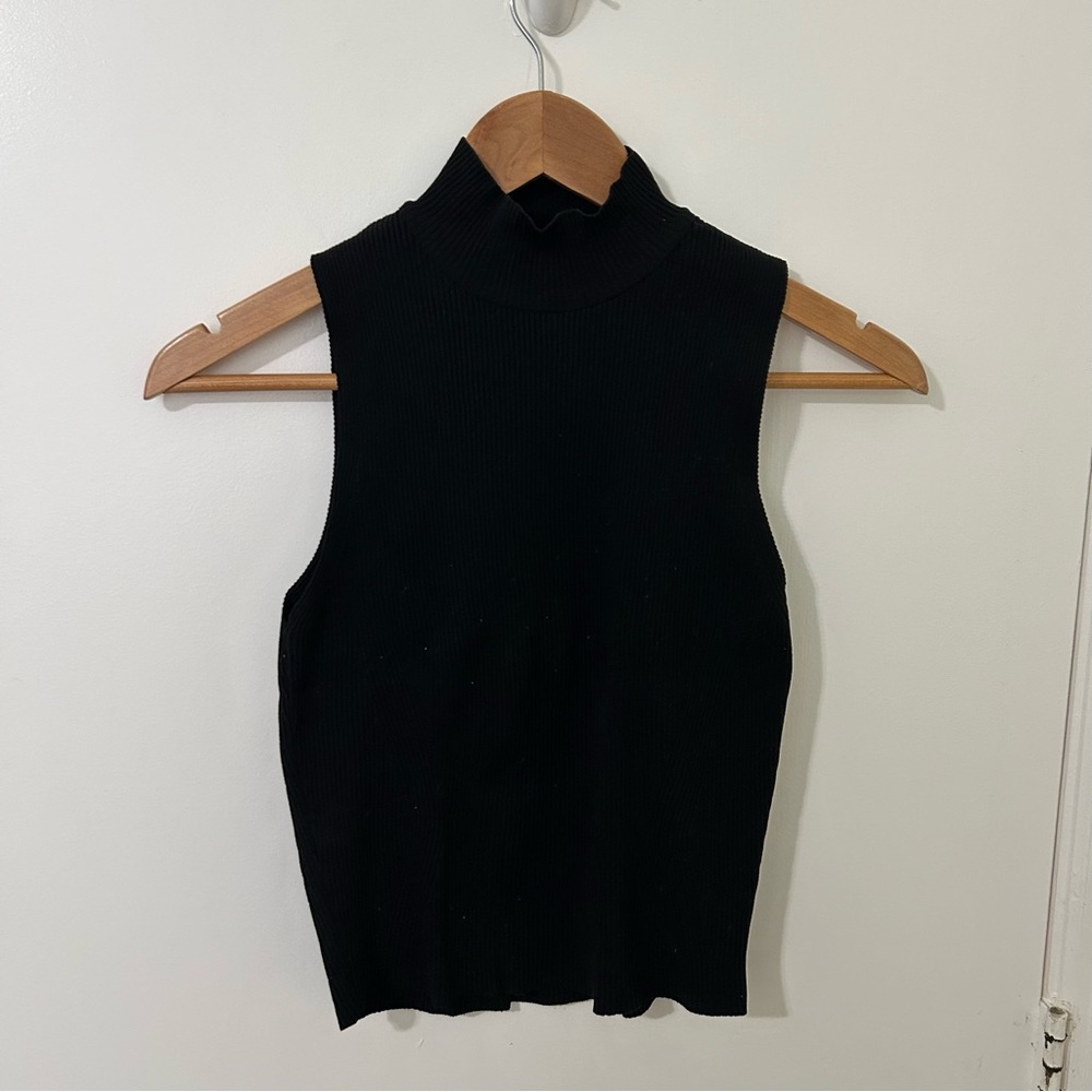Zara Women’s Black Ribbed Sleevless Mock Neck Tank Top | Size Small